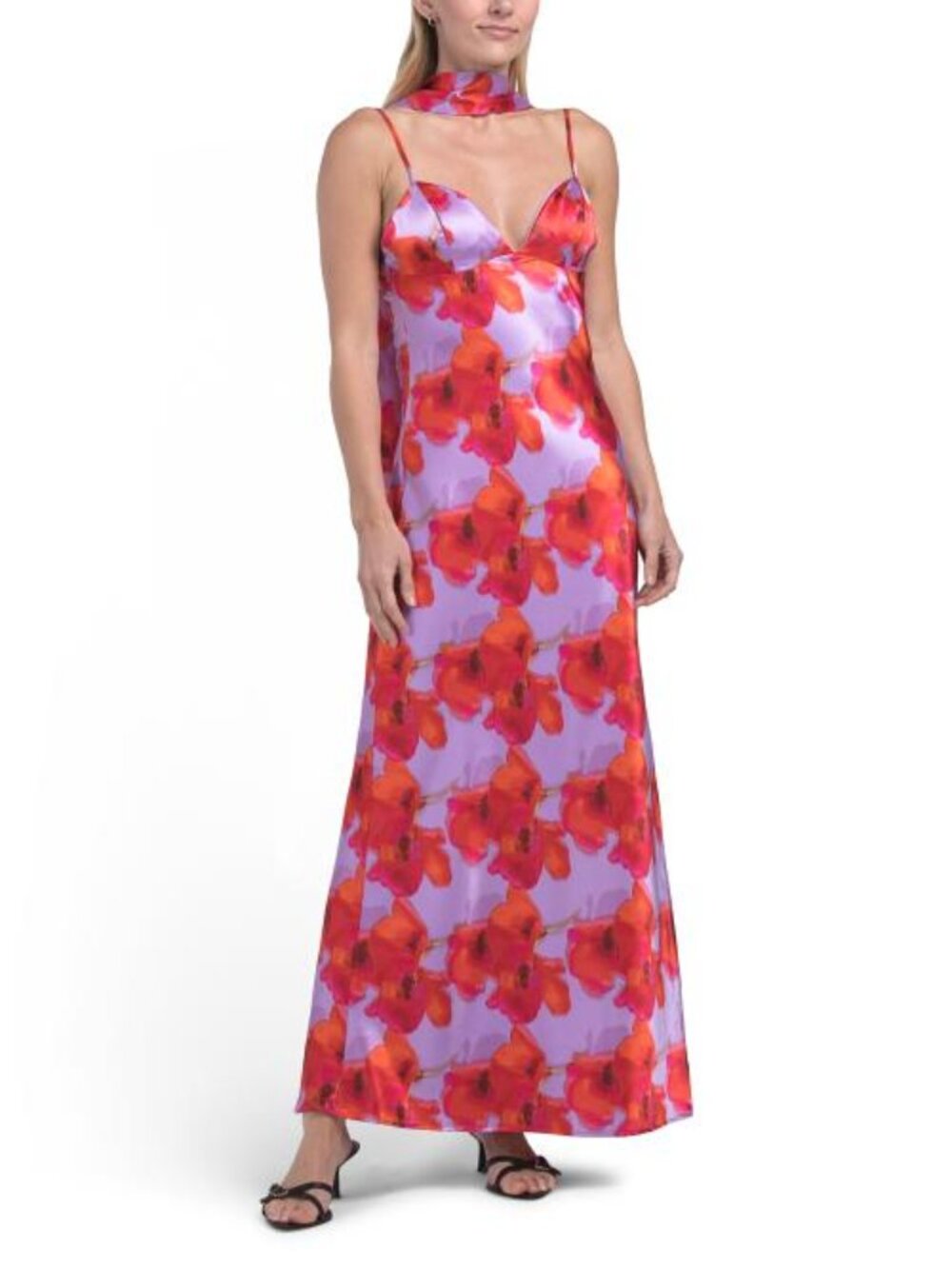 THIRTY THIRTY Satin Maxi Dress With Scarf